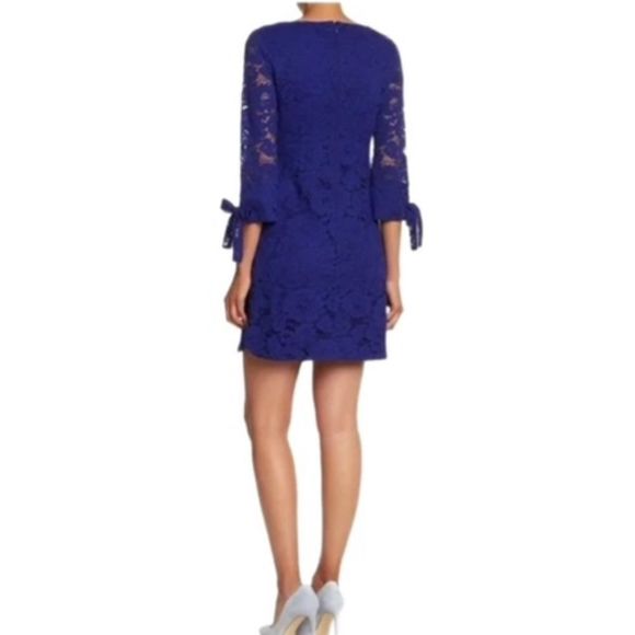 Vince Camuto Blue Lace Appliqué Tied Sleeve Dress - Picture 3 of 4